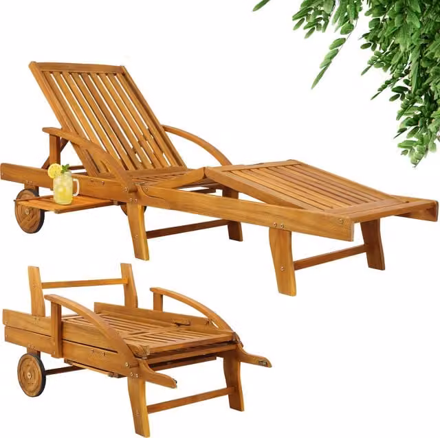 Lettino prendisole Tami Sun Casaria in legno di acacia marrone con poggiatesta regolabile e ruote