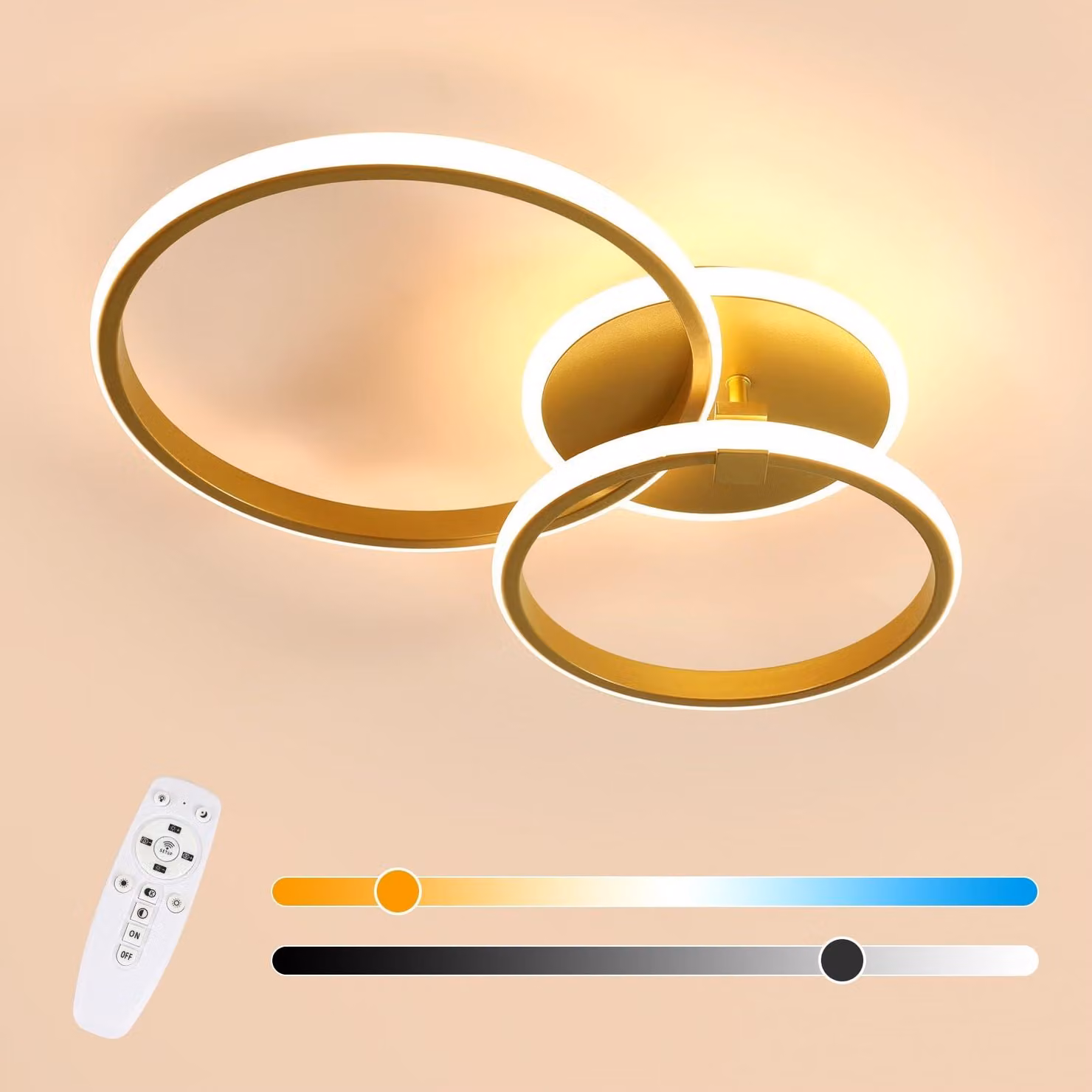 Lampada da soffitto LED Comely, dimmerabile, 42W, 4700LM, ideale per il soggiorno, finitura dorata