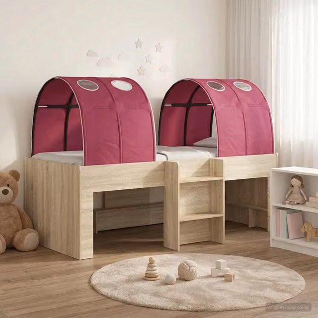 Letto Alto per Bambini con Tunnel 3 pz Rovere Sonoma e Rosso 3423543