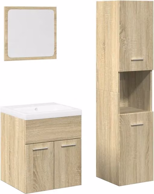 Set Mobili da Bagno | Armadio da bagno 4 pz Rovere Sonoma in Legno Multistrato