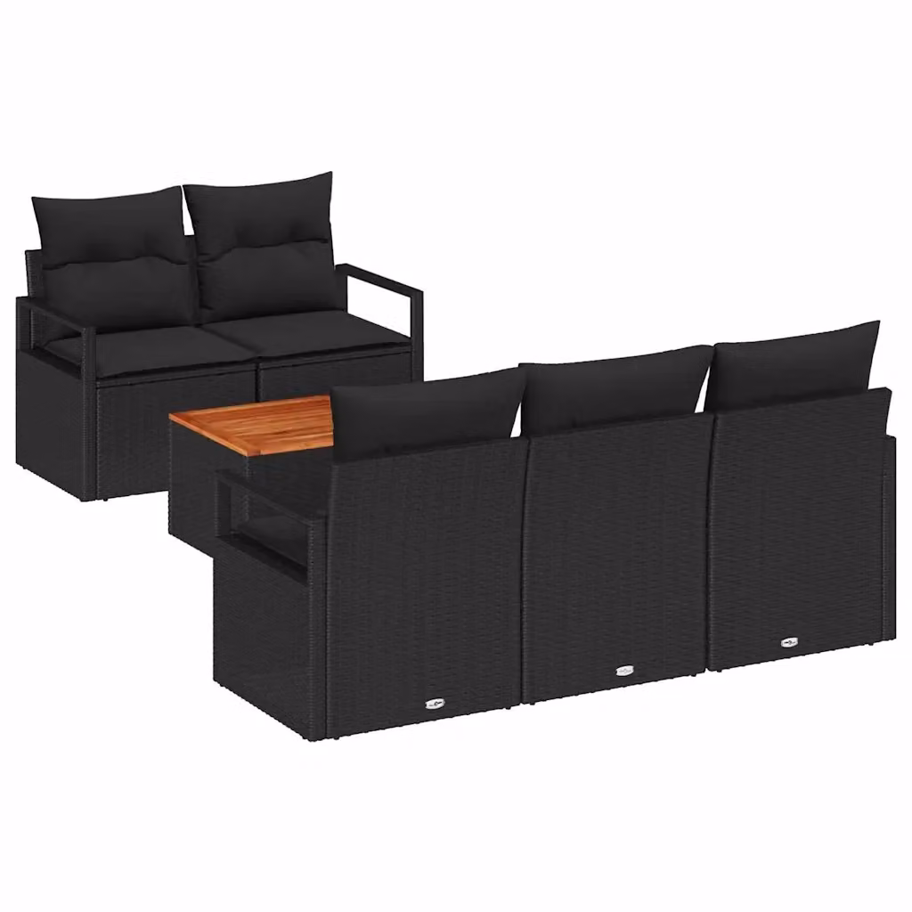 Set Divano da Giardino Moderno vidaXL in Polyrattan Nero con Cuscini e Tavolino da 6 Pezzi – 2