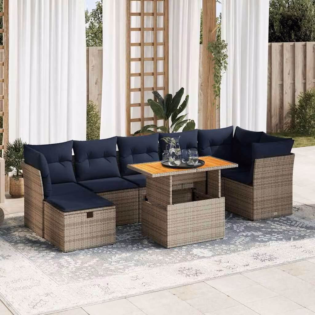 Maison Exclusive - Set da giardino 8 pezzi con cuscini Marrone Polyrattan Acacia