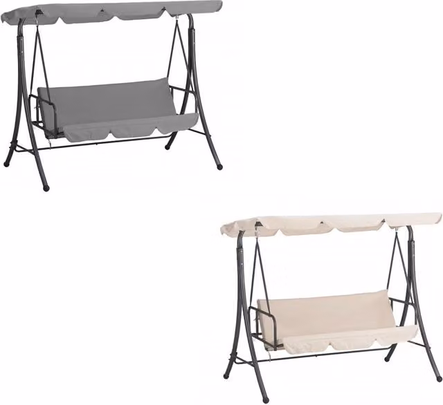 Trade Shop - Dondolo Letto Da Giardino 3 Posti Con Tettuccio Parasole Orientabile Struttura In Acciaio -