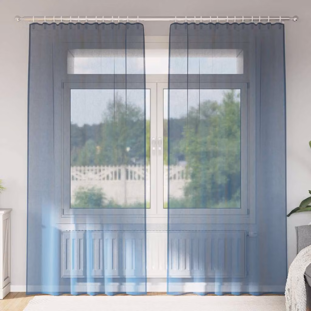 Set di 2 tende in voile semi-trasparenti vidaXL con tasche per asta, colore blu, L: 140 cm x H: 225 cm