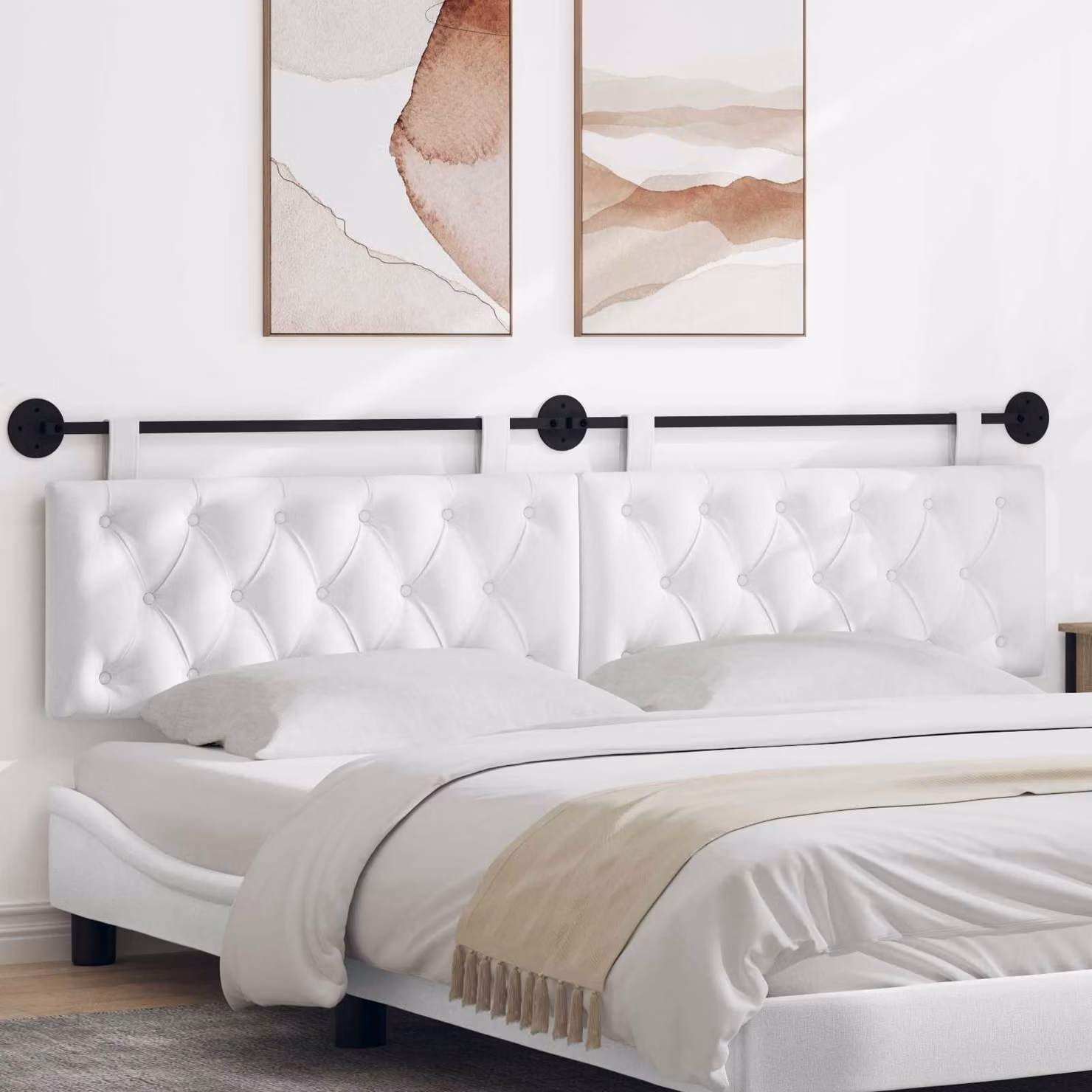 Testiera per letto sospesa vidaXL in tessuto bianco con pannello imbottito e design moderno
