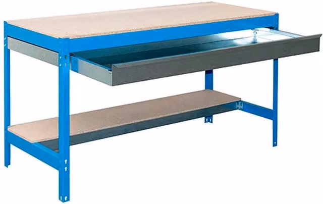 Banco tavolo da lavoro Simon Rack in metallo e legno blu e legno L: 121 cm, P: 84,2 cm, H: 76 cm