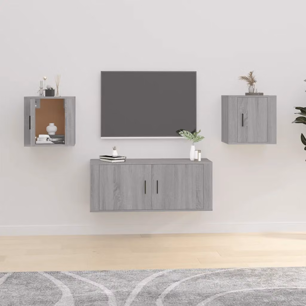Set di 2 mobili porta TV da parete vidaXL in stile classico, colore grigio, L 40 cm x P 34,5 cm x H 40 cm