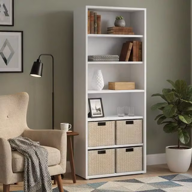Libreria Armon, Scaffale da ufficio, Mobile portalibri, Biblioteca, 89x40 h222 cm, Bianco