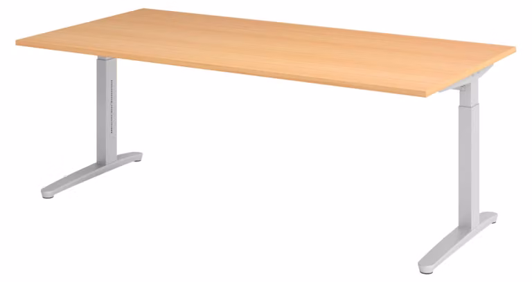 bümö Scrivania Serie-XB - Struttura: argento, Decorazione: faggio, Dimensioni: 200 x 100 cm