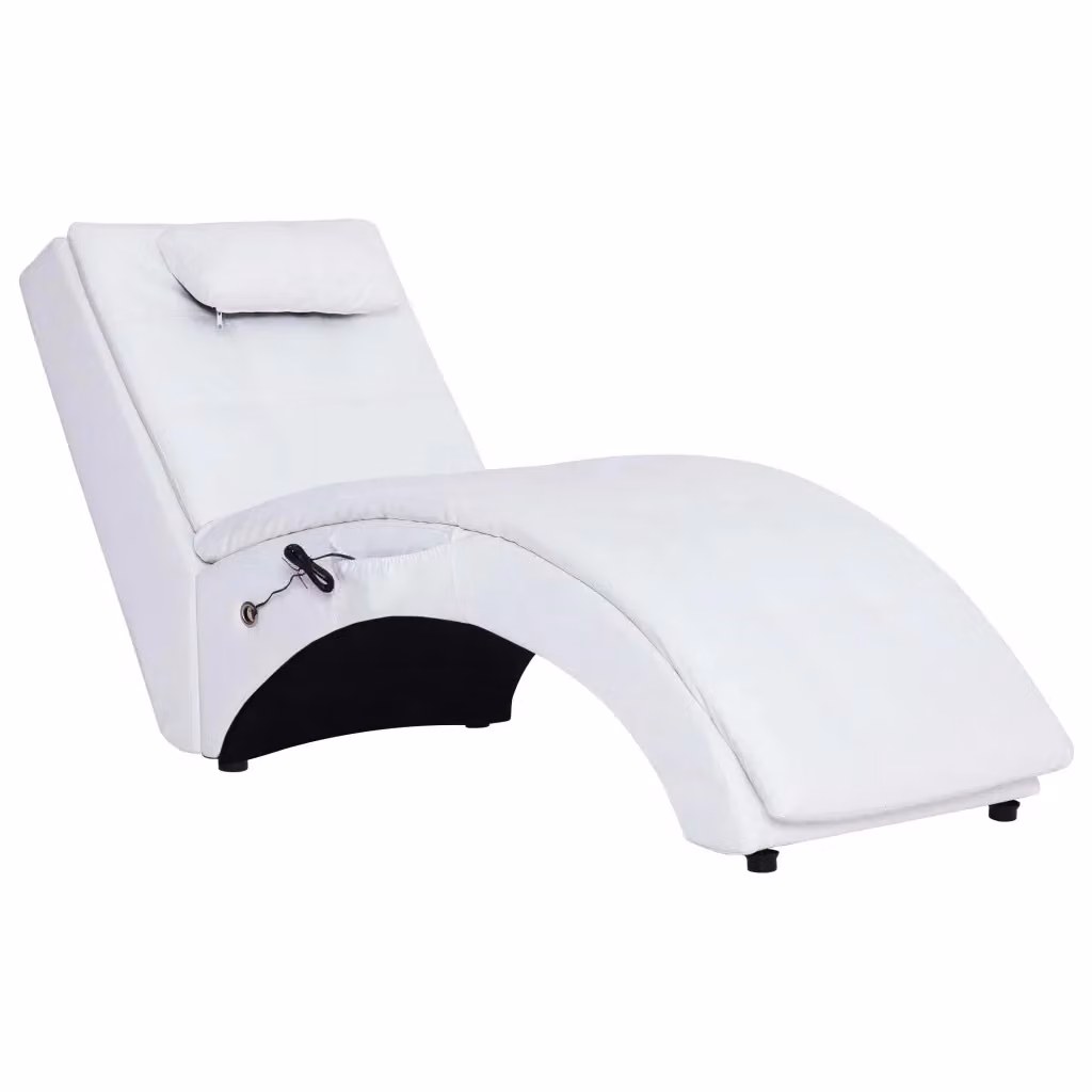 vidaXL Sdraio Massaggiante con Cuscino Bianca in Similpelle – 2
