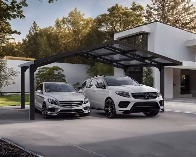 Carport Doppio Sydney CANOPIA in Alluminio e Policarbonato con Tetto a Capanna, Colore Nero e Grigio, 6 x 6 m – 1