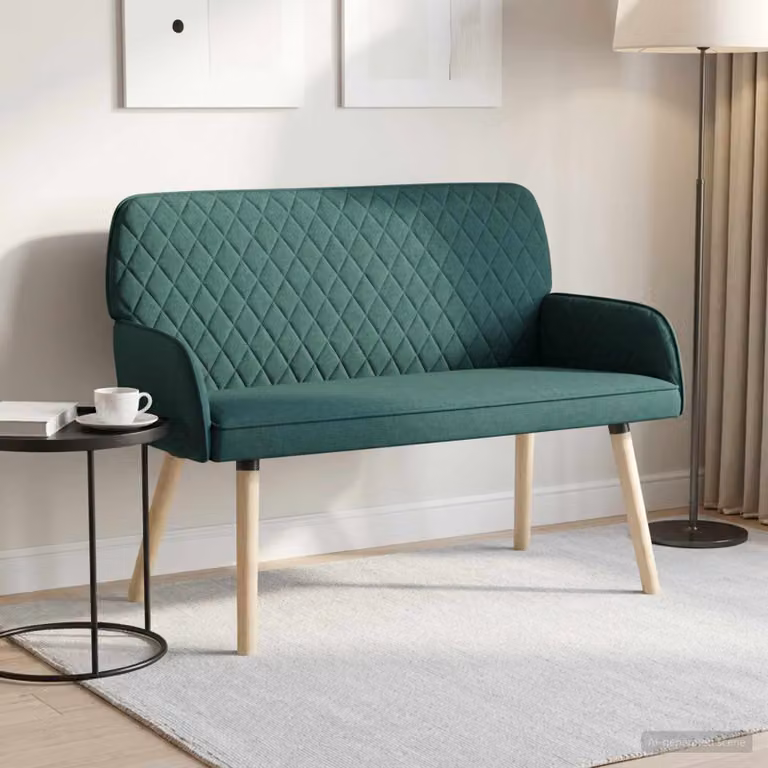 Divano a 2 posti vidaXL moderno in tessuto verde con gambe in legno e struttura mista per soggiorno o camera da letto L: 115 cm, P: 86 cm, H: 58 cm