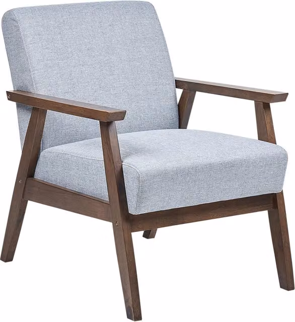 Poltrona grigio chiaro poliestere tappezzeria design retrò struttura in legno soggiorno