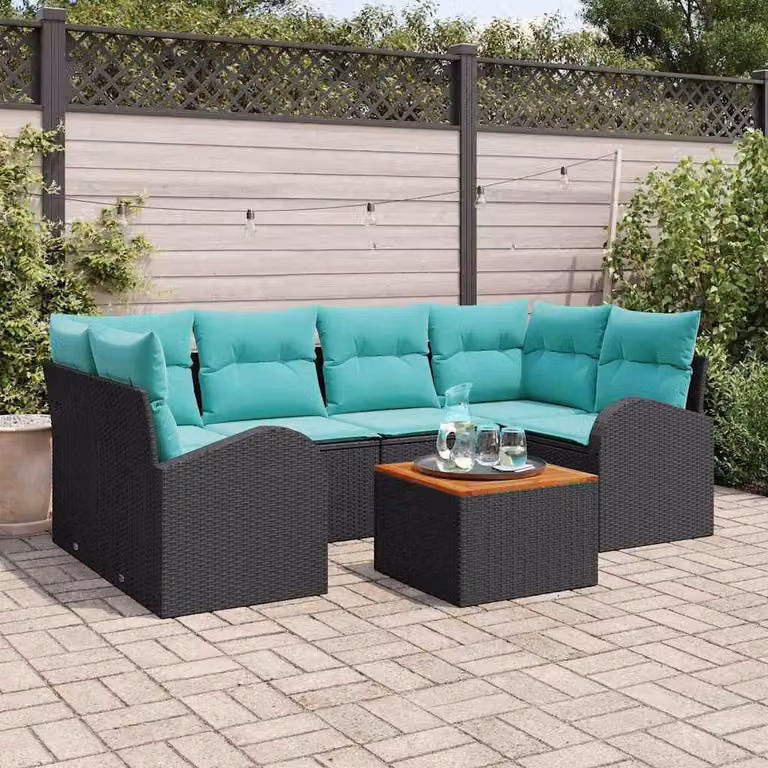 Maison Exclusive - Set da giardino composto da 7 pezzi. Divano e poltrone in rattan sintetico, colore nero e turchese
