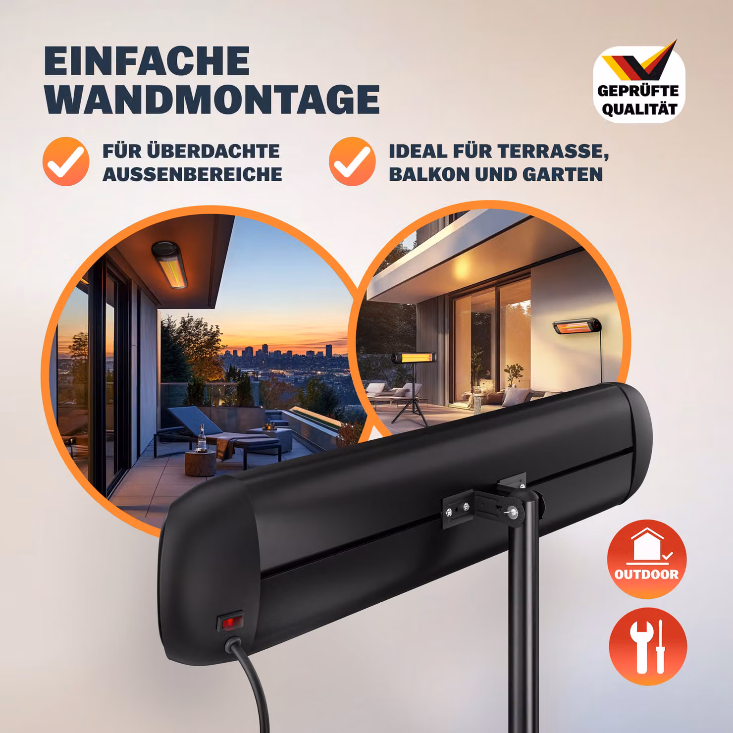 Stufa ad infrarossi Monzona da 2500W in alluminio colore nero – 4