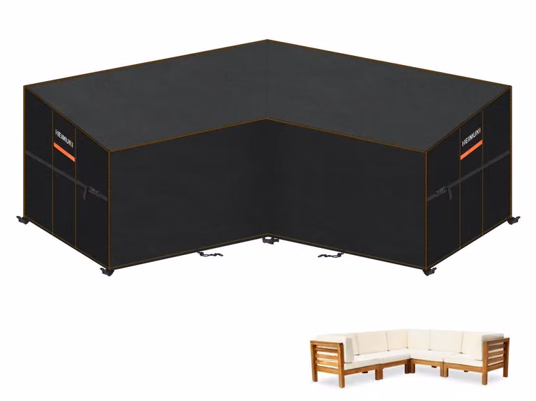 Copertura per divano da esterno a forma di L, impermeabile, dimensioni 220x220x87x80/65 cm, tessuto Oxford 420D con rivestimento in PU