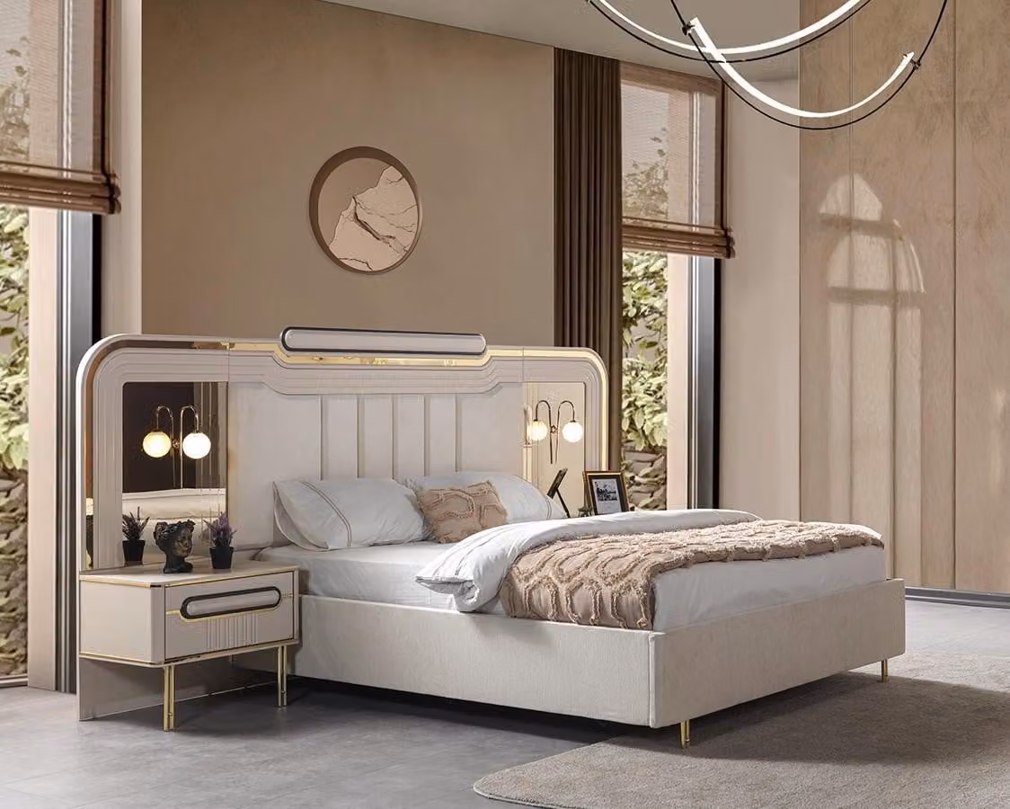 Comodino doppio, stile moderno, colore bianco, nuovo, pratico, per la camera da letto
