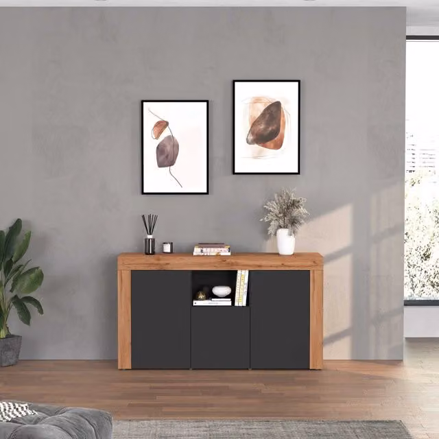 WHOUS Credenza Chronos 3 ante e 1 vano antracite opaco e rovere 155x40x85 cm