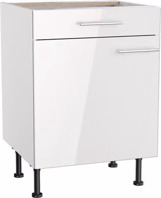 Mobile base Optifit con cassetto e anta a battente Rurik986 LxPxA 60 x 58,4 x 87 cm bianco lucido, smontato, battuta reversibile