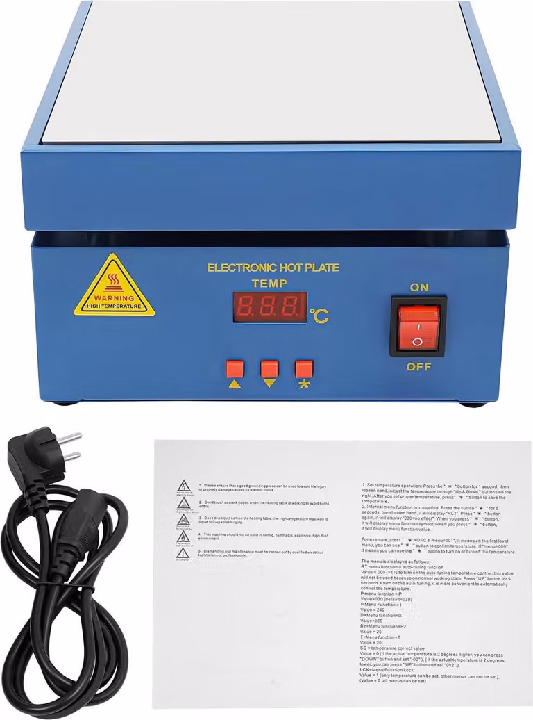 Piastra riscaldante elettrica per saldatura a riflusso e preriscaldamento, 200x200 mm, controllata da microcomputer, blu