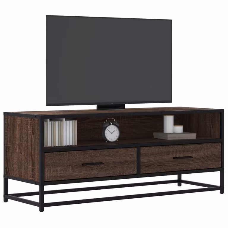 Mobile TV vidaXL in stile industriale marrone con ruote, realizzata in legno e metallo, L 100 cm x P 34,5 cm x H 40 cm