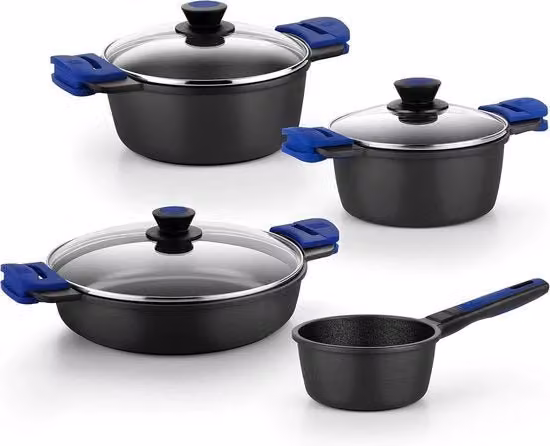 Pannenset Avanzato - Adatto per Induzione - 5 Pezzi - Nero - Acciaio Inox