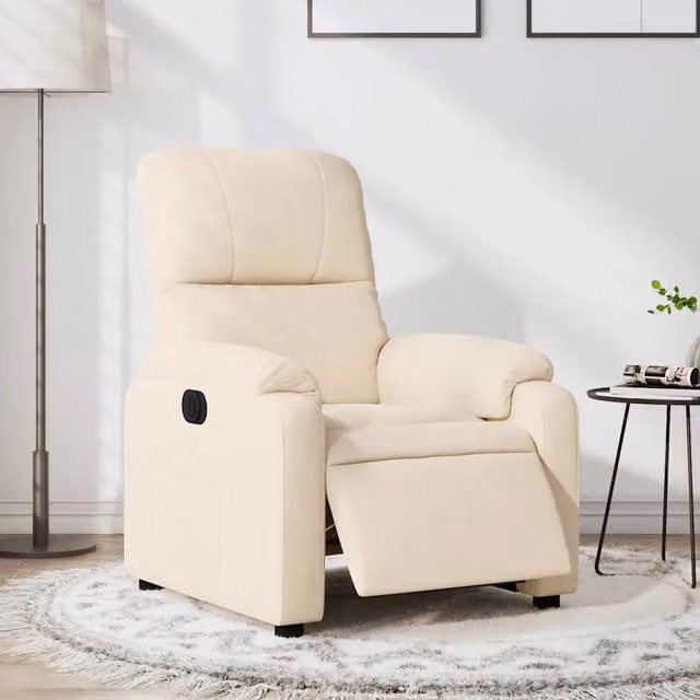 Divano Sedia-Poltrona Reclinabile Elettrica Beige in Tessuto di Microfibra 334021