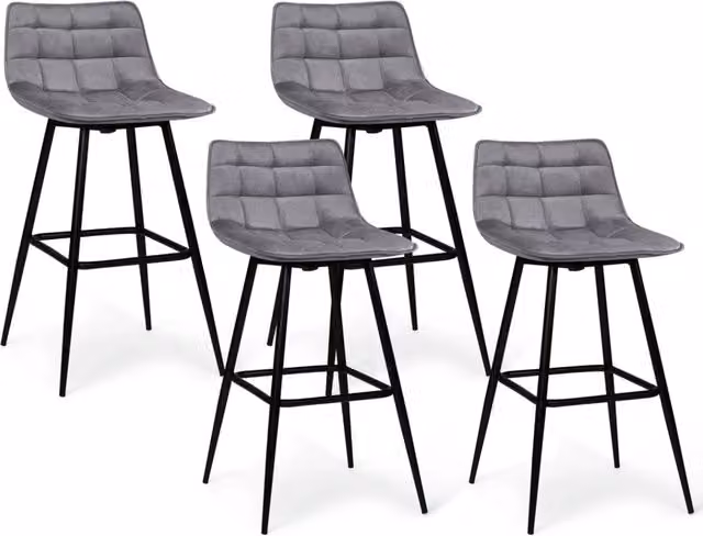 Set di 4 sgabelli da bar MADY IDMarket in velluto grigio chiaro con struttura in metallo nero