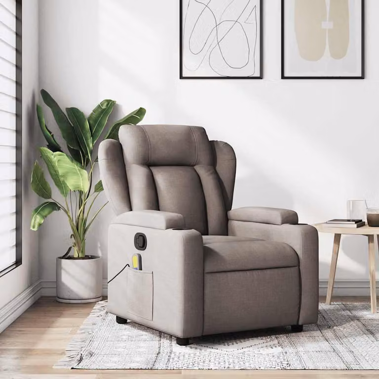 vidaXL Poltrona relax reclinabile moderna in tessuto con braccioli, beige o grigio
