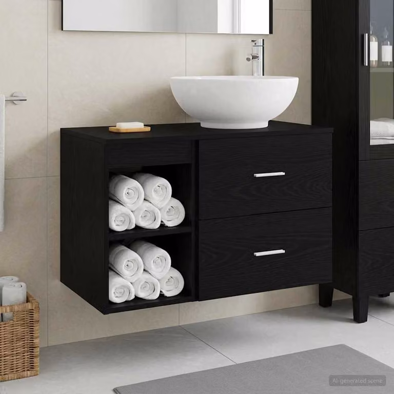 Set di mobili per il bagno moderno vidaXL composto da mobile lavabo e mobile contenitore nero opaco