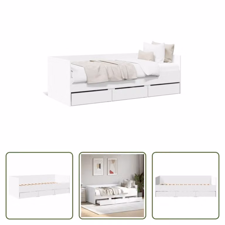 The Living Store Letto da giorno con cassetti bianco 100x200 cm materiale legno