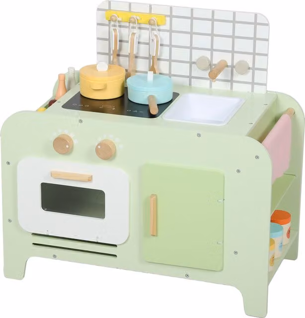 Set Cucina Giocattolo in Legno AIYAPLAY con 15 Accessori, Verde – 1