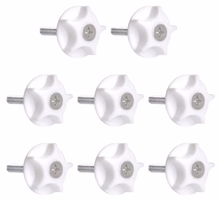 8 piedini regolabili in plastica per la testiera, colore bianco, dimensioni 6,4 x 4,5 cm