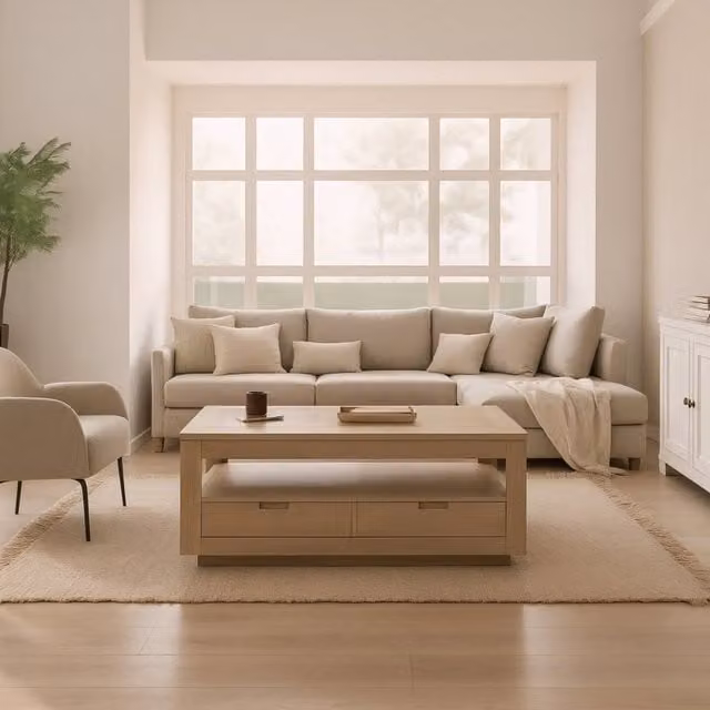 Tavolo da salotto elevabile Sisal Banak in legno massiccio di acacia marrone e beige – 1