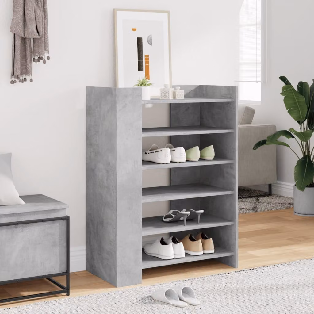 Scarpiera moderna vidaXL in legno multistrato, colore grigio, con ripiani piatti, da appendere a parete. L/P/H: 74,5 x 37,5 x 100 cm