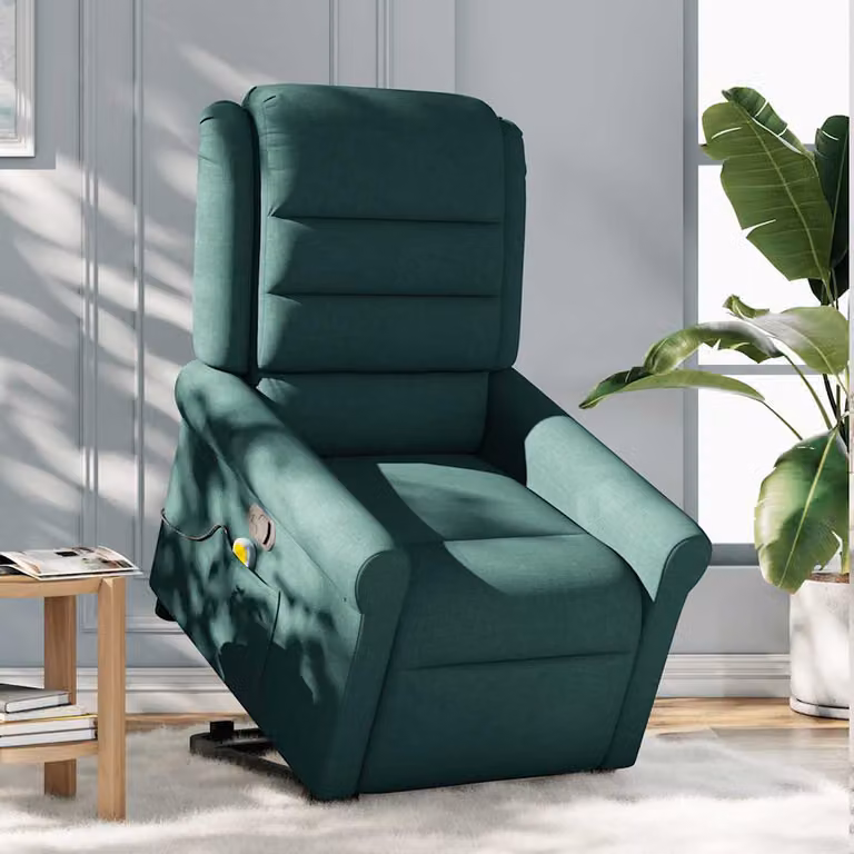 vidaXL Poltrona Alzapersona Massaggiante Verde Scuro in Tessuto