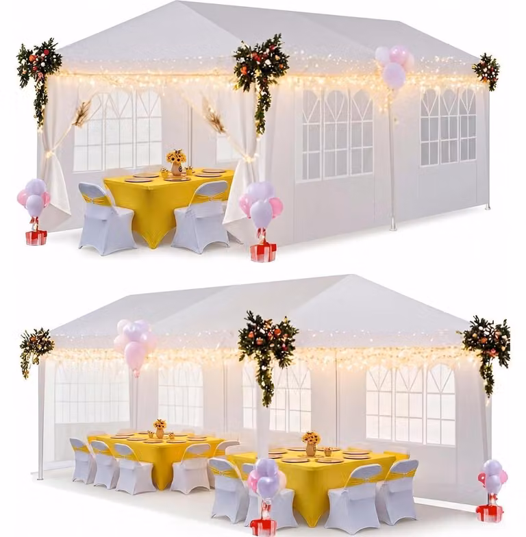 Gazebo da esterno 3x6 metri, colore blu, impermeabile, stabile, con pareti laterali e tasca