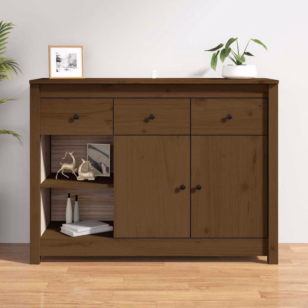 vidaXL Credenza in Legno Massello di Pino Marrone, L 100 cm x P 35 cm x H 74 cm – 1