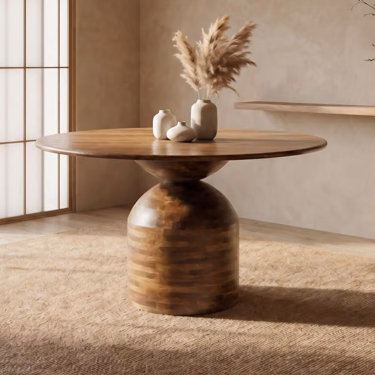 FineBuy, tavolo da pranzo per sala da pranzo, 120 cm di diametro, rotondo, in legno massello di mango. Grande tavolo da pranzo, tavolo in legno massello per la cucina, tavolo da cucina moderno in legno, adatto per 4 persone, realizzato a mano per la sala