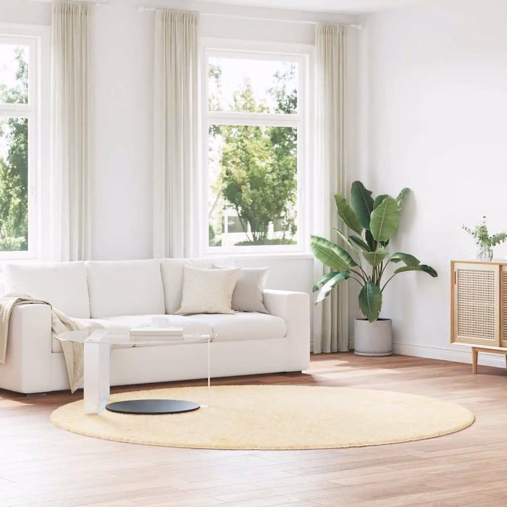 Tappeto Shaggy a Pelo Lungo vidaXL NAVARRA Crema Beige, Diametro: 240 cm, in Poliestere
