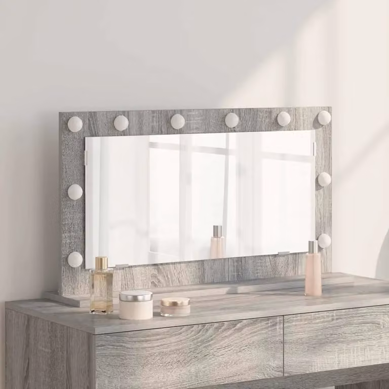 Specchio da Vanità vidaXL con Luce LED e USB, Design Moderno Rettangolare, Grigio, L: 80 cm, P: 45 cm, H: 18 cm