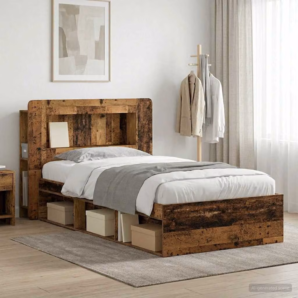 vidaXL Telaio del letto con cassetti in legno color marrone, L/P/H: 221.5 x 90 x 119.5 cm