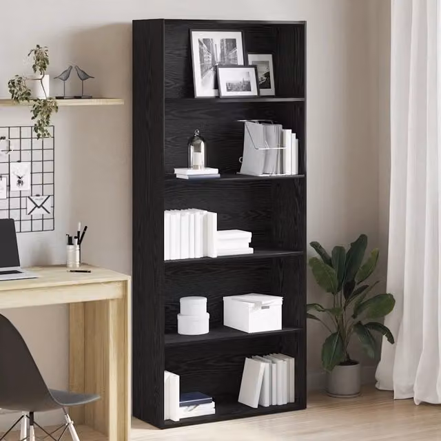 Libreria-Scaffale per Libri-Mobile di Stoccaggio Rovere Nera 80x30x189 cm in Legno Multistrato