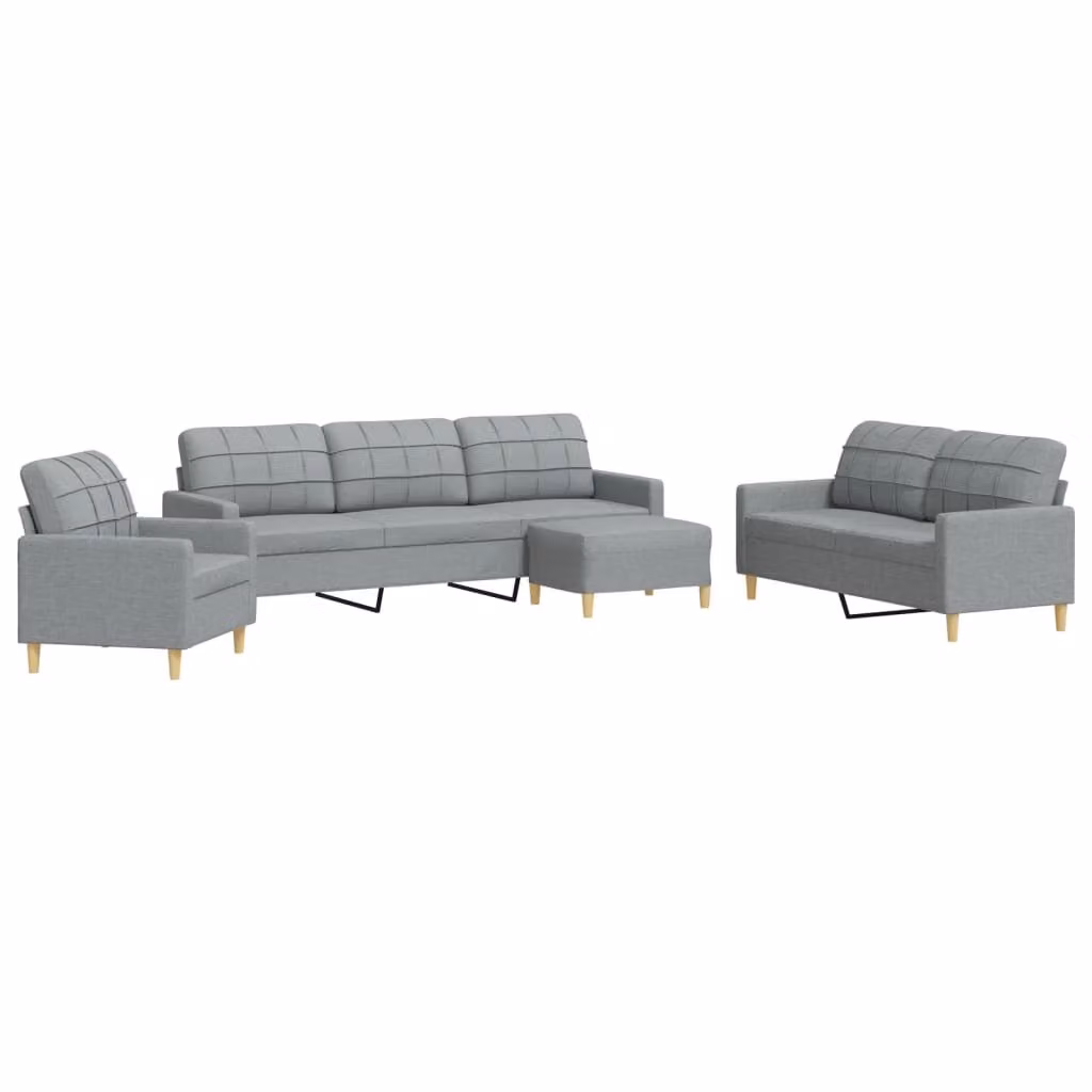 Set di Divani 4 pz con Poggiapiedi Grigio Chiaro in Tessuto