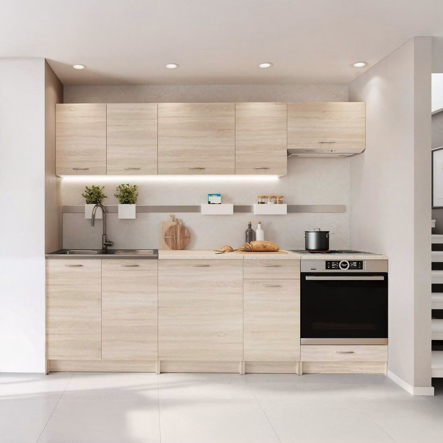Camerino - Cucina, Marrone Rovere, un Ripiano, Elettrodomestici non inclusi