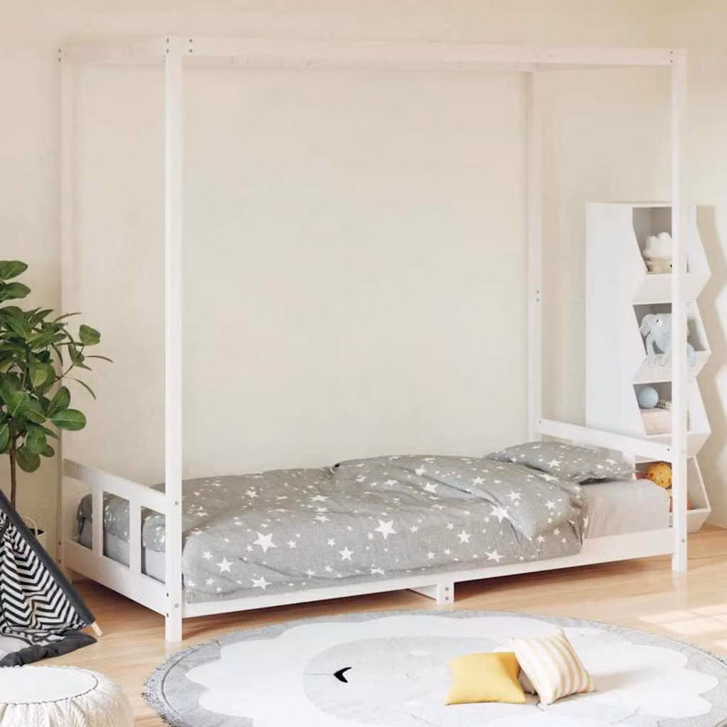 vidaXL Giroletto per Bambini in Legno Massello di Pino Bianco con Struttura a Casetta L/P/H: 90 x 190 cm