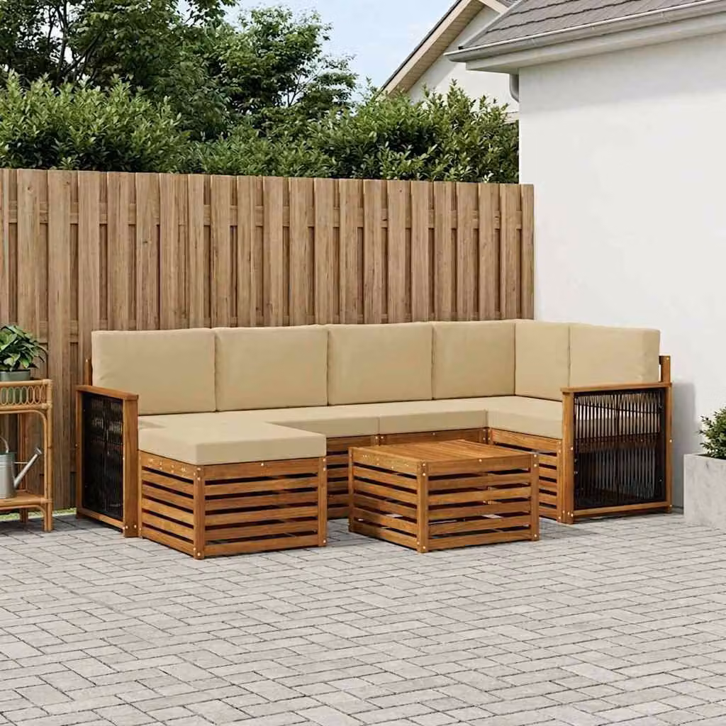 Set di divani da esterno vidaXL 6 pz in legno di acacia con tavolino e pouf, colore beige e marrone