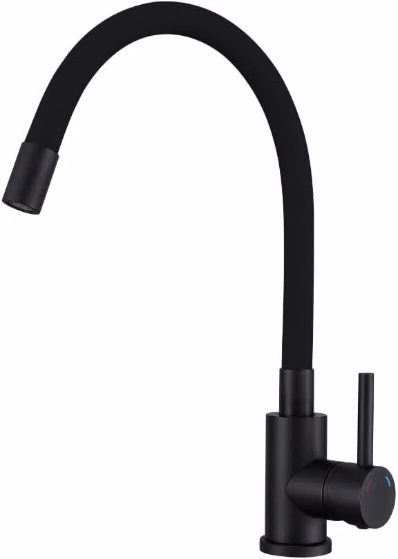 Rubinetto da cucina VBChome con doccetta flessibile in silicone nero – Rubinetto flessibile con miscelatore monocomando per lavello – Rubinetteria Dettaglio nero opaco