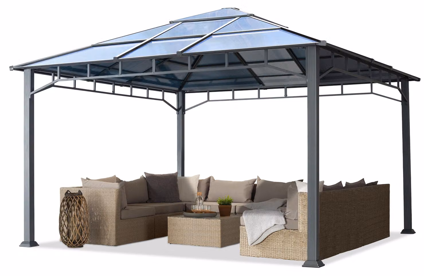 TOOLPORT Gazebo da Giardino 4x4 m Telaio in Alluminio Tetto in Policarbonato da ca. 8 mm Senza Teli Laterali