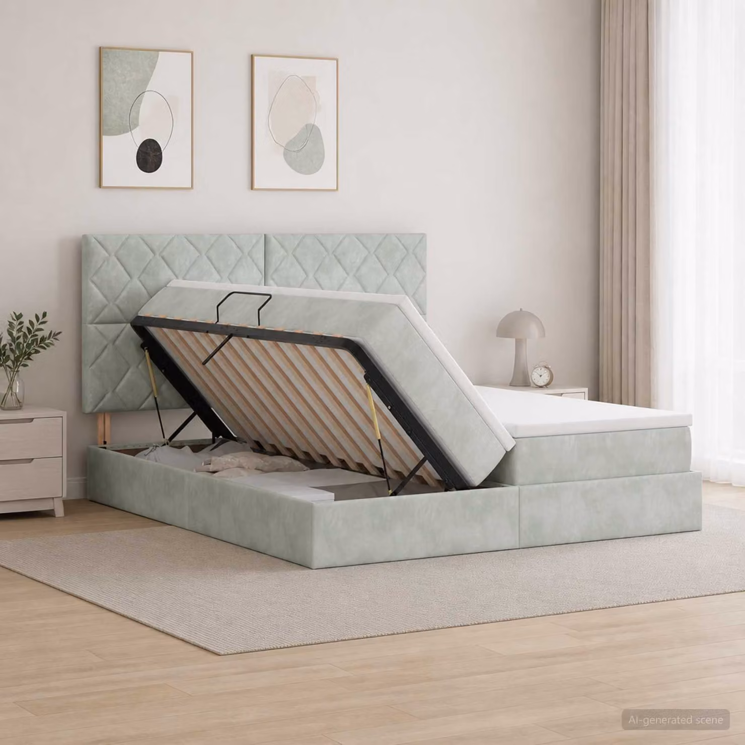 Letto con contenitore vidaXL in velluto grigio con base a sollevamento, L: 180 cm, P: 200 cm, H: 140 cm
